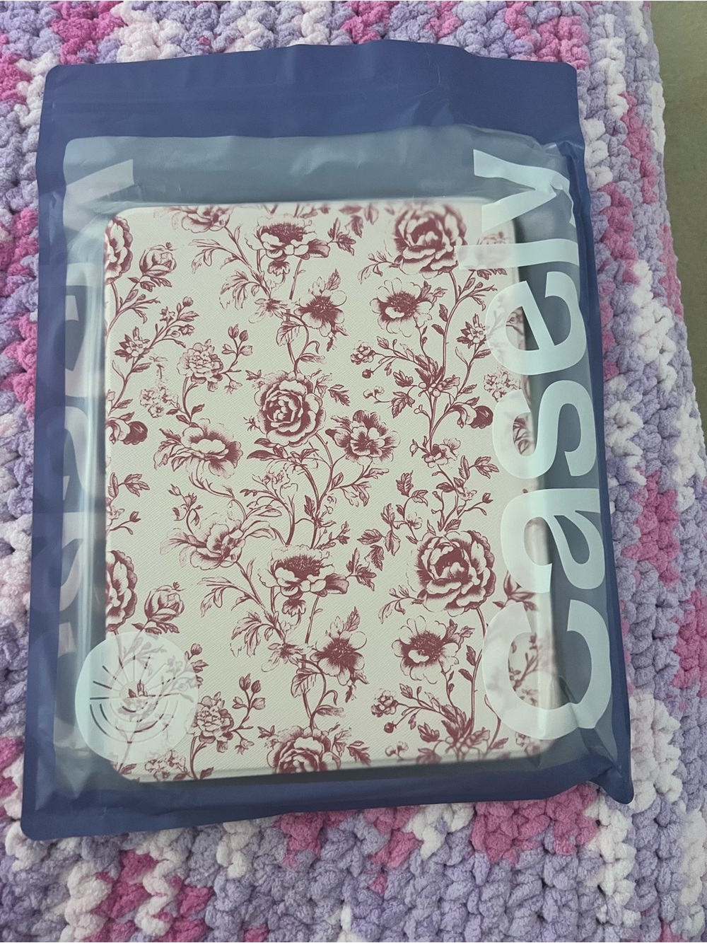 Floral Print IPad Case - Pink on Cream